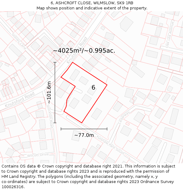 6, ASHCROFT CLOSE, WILMSLOW, SK9 1RB: Plot and title map