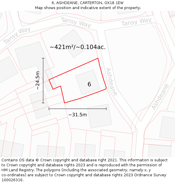 6, ASHDEANE, CARTERTON, OX18 1EW: Plot and title map