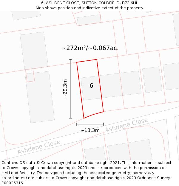 6, ASHDENE CLOSE, SUTTON COLDFIELD, B73 6HL: Plot and title map