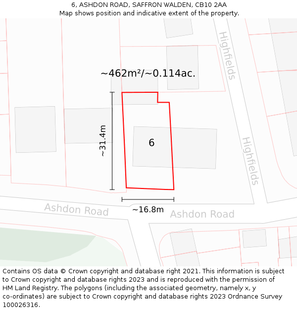 6, ASHDON ROAD, SAFFRON WALDEN, CB10 2AA: Plot and title map