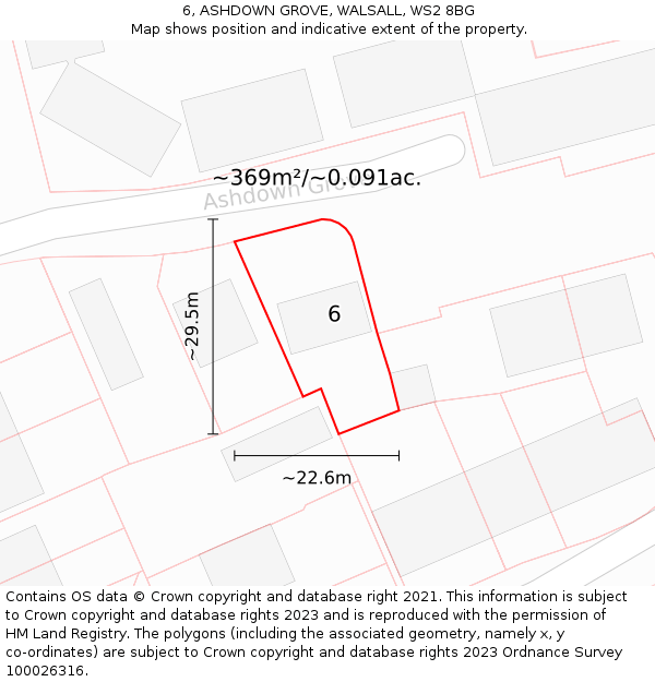 6, ASHDOWN GROVE, WALSALL, WS2 8BG: Plot and title map