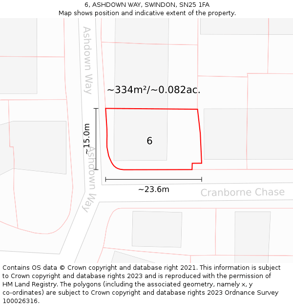 6, ASHDOWN WAY, SWINDON, SN25 1FA: Plot and title map