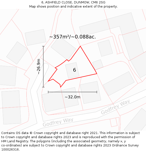 6, ASHFIELD CLOSE, DUNMOW, CM6 2SG: Plot and title map