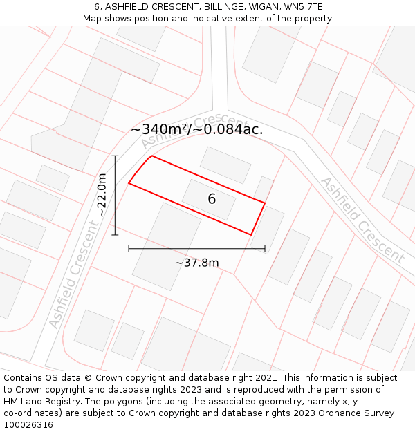 6, ASHFIELD CRESCENT, BILLINGE, WIGAN, WN5 7TE: Plot and title map