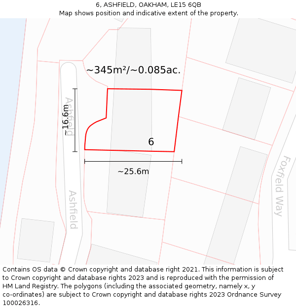 6, ASHFIELD, OAKHAM, LE15 6QB: Plot and title map