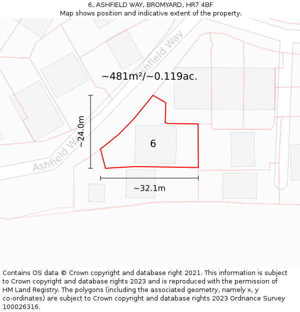 6, ASHFIELD WAY, BROMYARD, HR7 4BF: Plot and title map