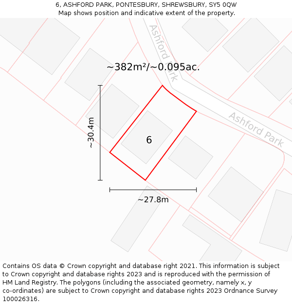 6, ASHFORD PARK, PONTESBURY, SHREWSBURY, SY5 0QW: Plot and title map
