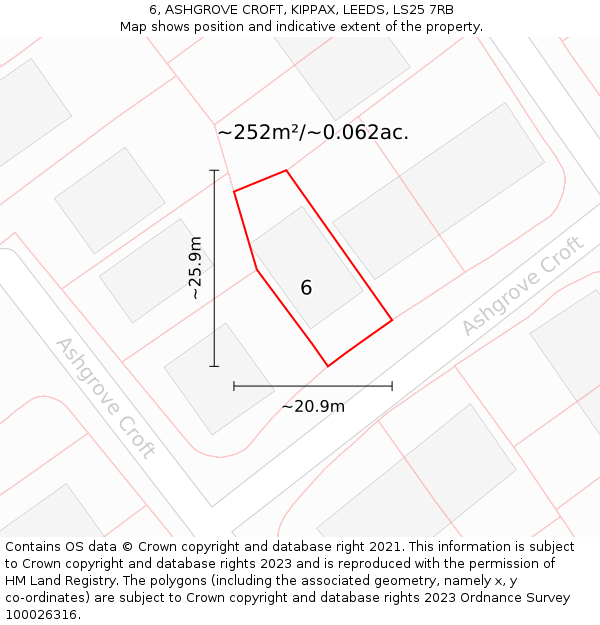 6, ASHGROVE CROFT, KIPPAX, LEEDS, LS25 7RB: Plot and title map