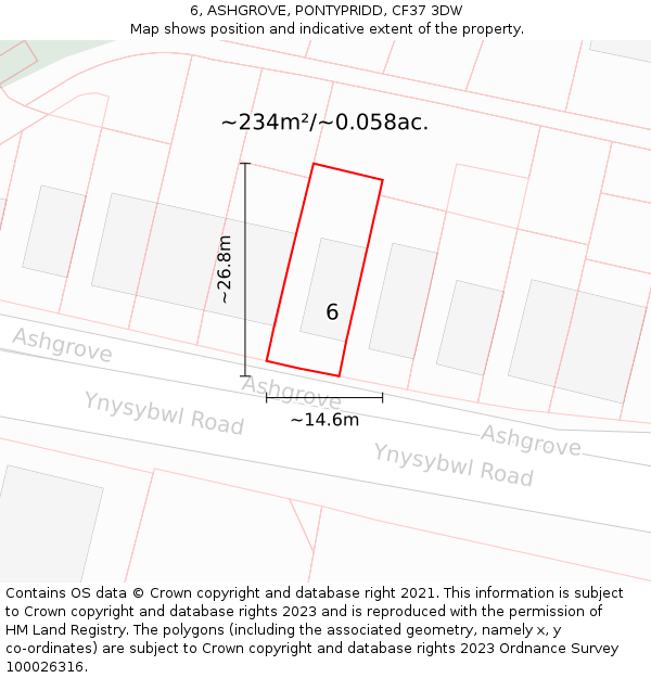 6, ASHGROVE, PONTYPRIDD, CF37 3DW: Plot and title map