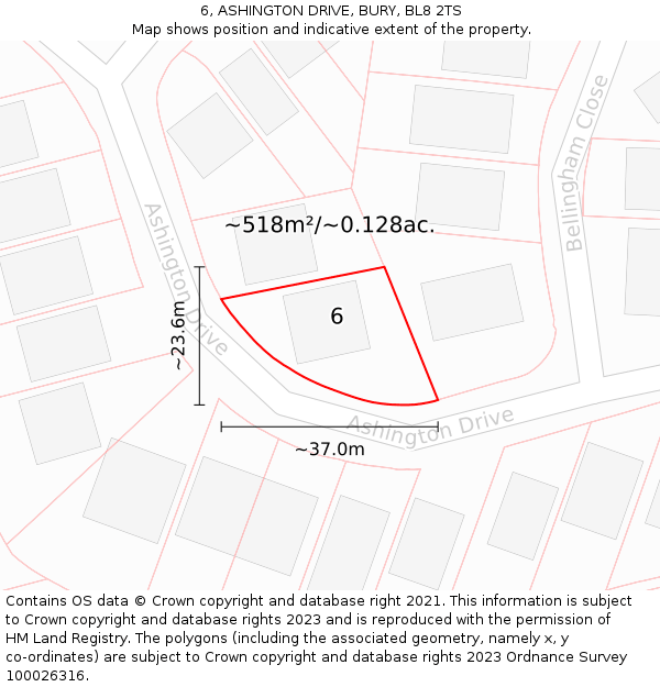 6, ASHINGTON DRIVE, BURY, BL8 2TS: Plot and title map