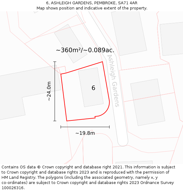6, ASHLEIGH GARDENS, PEMBROKE, SA71 4AR: Plot and title map
