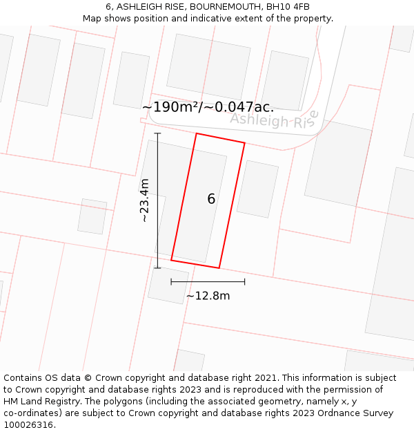 6, ASHLEIGH RISE, BOURNEMOUTH, BH10 4FB: Plot and title map