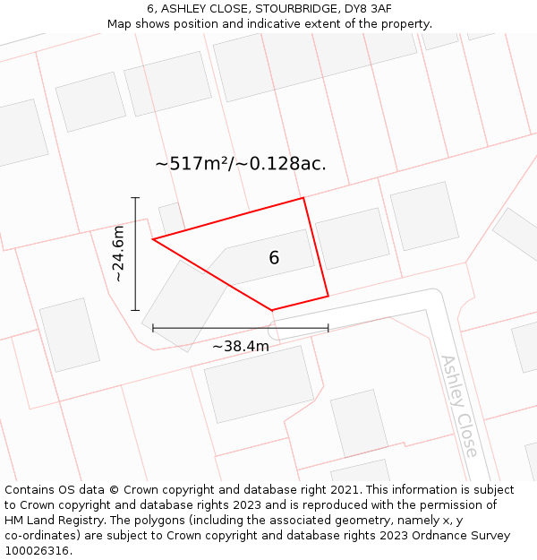 6, ASHLEY CLOSE, STOURBRIDGE, DY8 3AF: Plot and title map