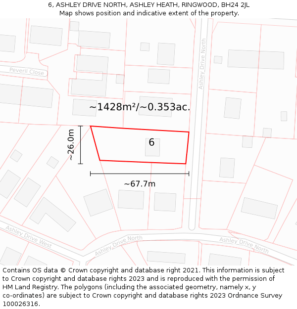 6, ASHLEY DRIVE NORTH, ASHLEY HEATH, RINGWOOD, BH24 2JL: Plot and title map