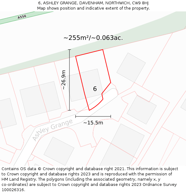 6, ASHLEY GRANGE, DAVENHAM, NORTHWICH, CW9 8HJ: Plot and title map
