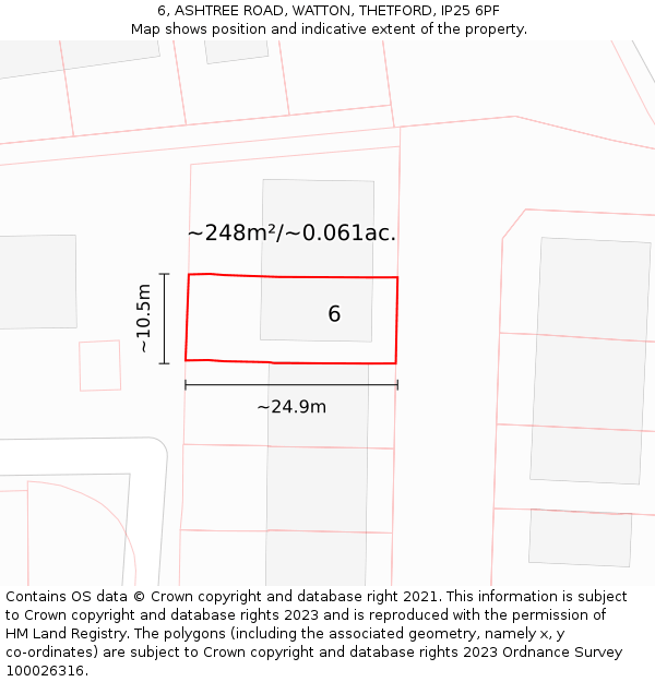 6, ASHTREE ROAD, WATTON, THETFORD, IP25 6PF: Plot and title map