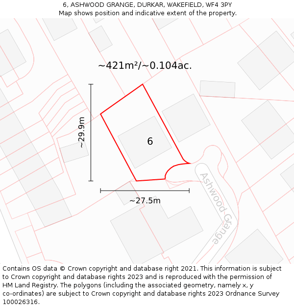 6, ASHWOOD GRANGE, DURKAR, WAKEFIELD, WF4 3PY: Plot and title map