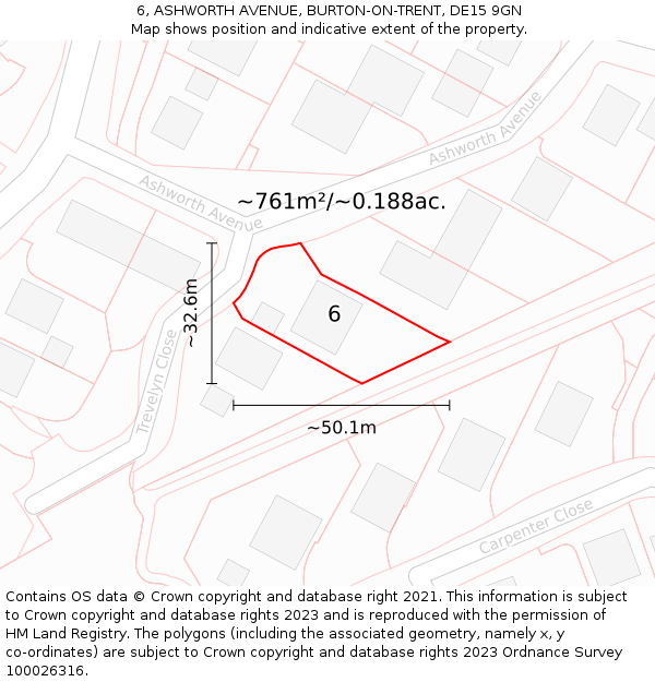 6, ASHWORTH AVENUE, BURTON-ON-TRENT, DE15 9GN: Plot and title map
