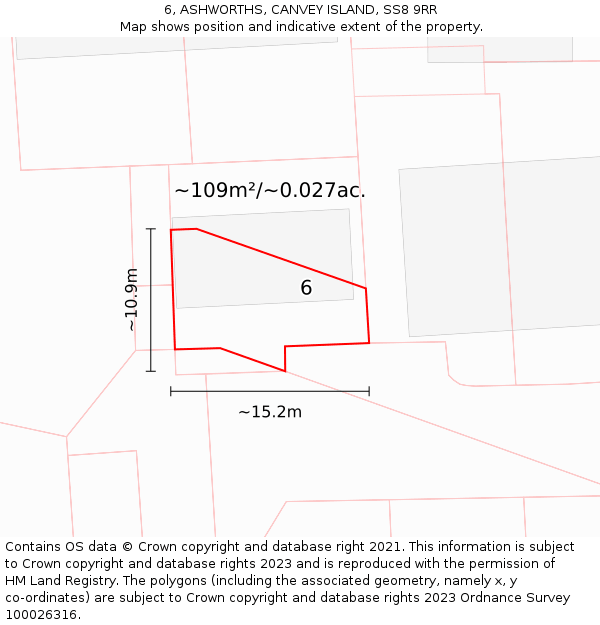 6, ASHWORTHS, CANVEY ISLAND, SS8 9RR: Plot and title map