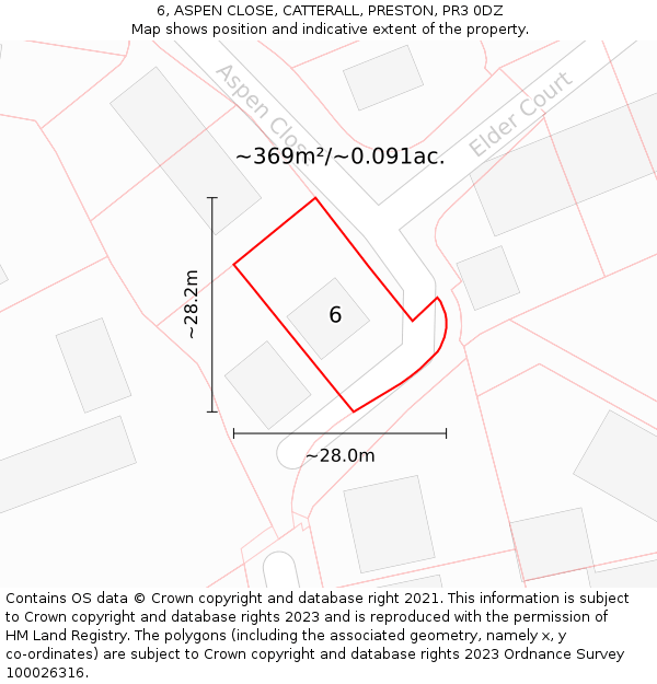 6, ASPEN CLOSE, CATTERALL, PRESTON, PR3 0DZ: Plot and title map