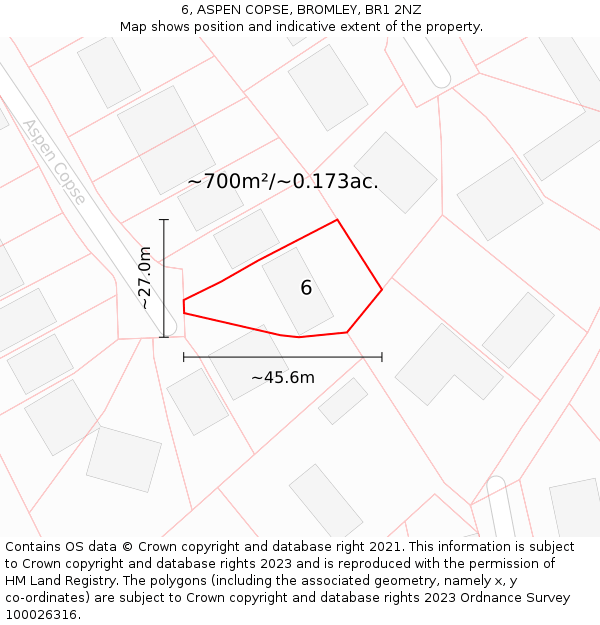 6, ASPEN COPSE, BROMLEY, BR1 2NZ: Plot and title map