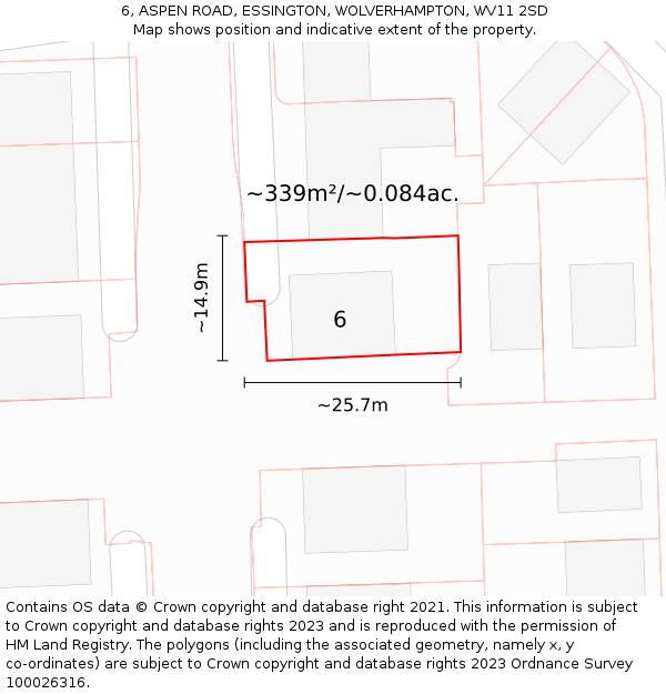 6, ASPEN ROAD, ESSINGTON, WOLVERHAMPTON, WV11 2SD: Plot and title map