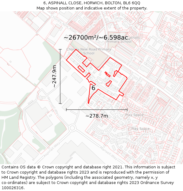 6, ASPINALL CLOSE, HORWICH, BOLTON, BL6 6QQ: Plot and title map