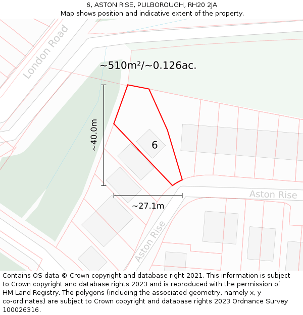 6, ASTON RISE, PULBOROUGH, RH20 2JA: Plot and title map