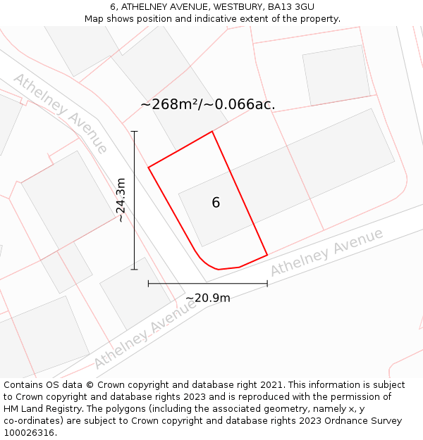 6, ATHELNEY AVENUE, WESTBURY, BA13 3GU: Plot and title map