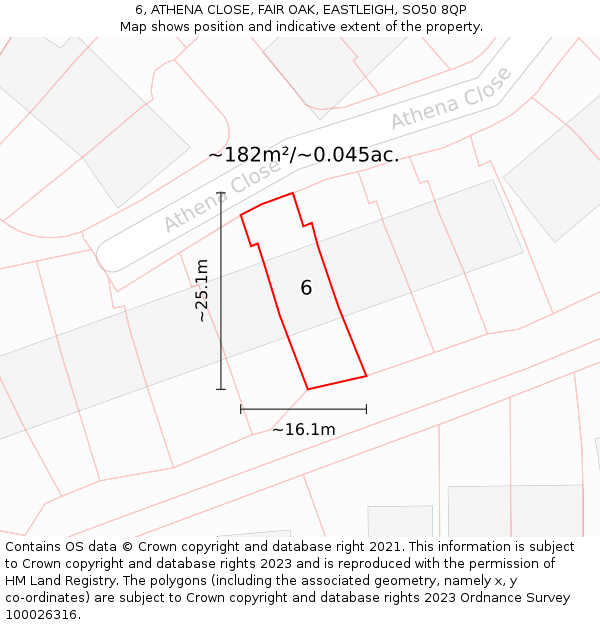 6, ATHENA CLOSE, FAIR OAK, EASTLEIGH, SO50 8QP: Plot and title map
