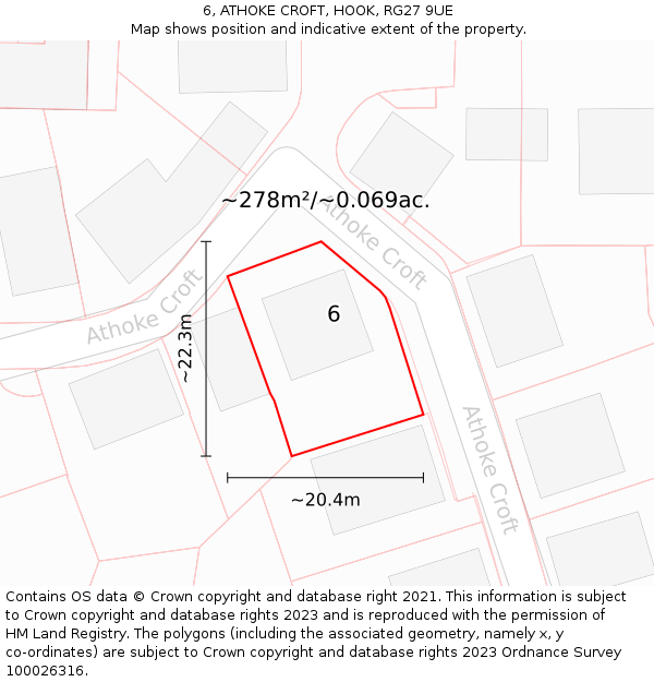 6, ATHOKE CROFT, HOOK, RG27 9UE: Plot and title map