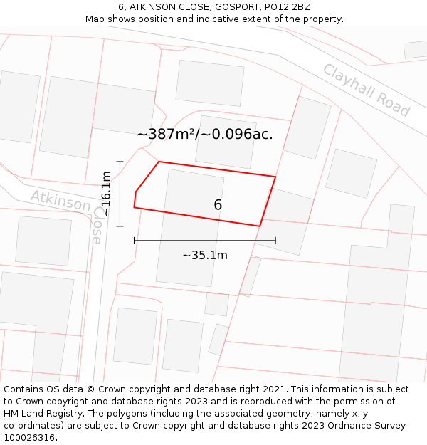6, ATKINSON CLOSE, GOSPORT, PO12 2BZ: Plot and title map