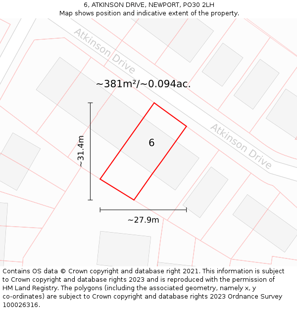6, ATKINSON DRIVE, NEWPORT, PO30 2LH: Plot and title map