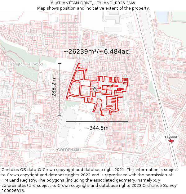 6, ATLANTEAN DRIVE, LEYLAND, PR25 3NW: Plot and title map