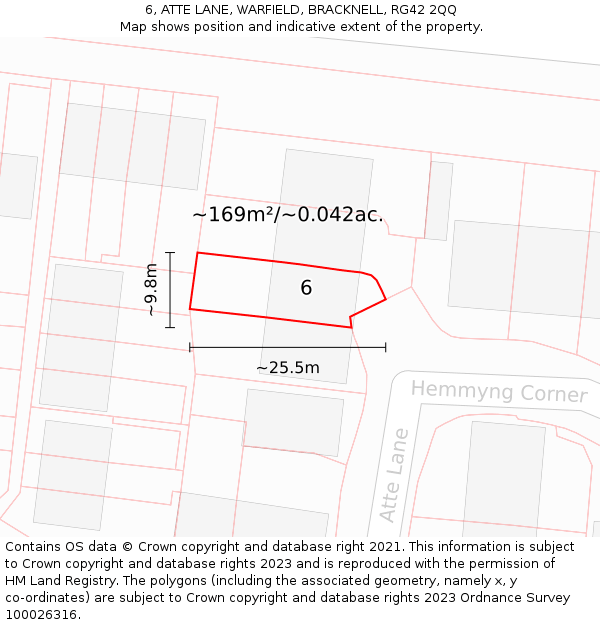 6, ATTE LANE, WARFIELD, BRACKNELL, RG42 2QQ: Plot and title map