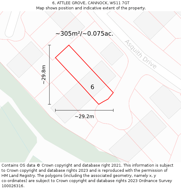6, ATTLEE GROVE, CANNOCK, WS11 7GT: Plot and title map