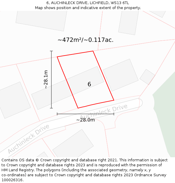 6, AUCHINLECK DRIVE, LICHFIELD, WS13 6TL: Plot and title map