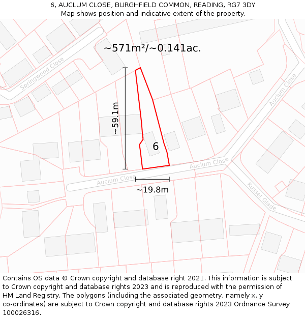 6, AUCLUM CLOSE, BURGHFIELD COMMON, READING, RG7 3DY: Plot and title map