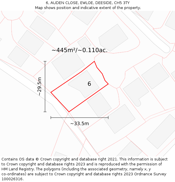 6, AUDEN CLOSE, EWLOE, DEESIDE, CH5 3TY: Plot and title map