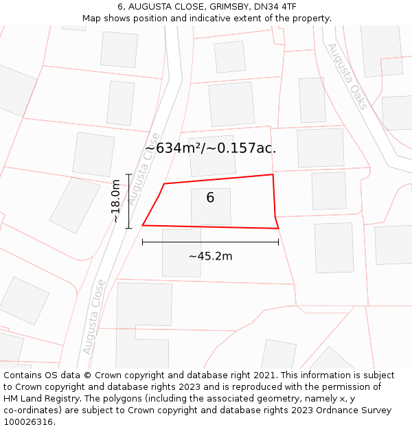 6, AUGUSTA CLOSE, GRIMSBY, DN34 4TF: Plot and title map