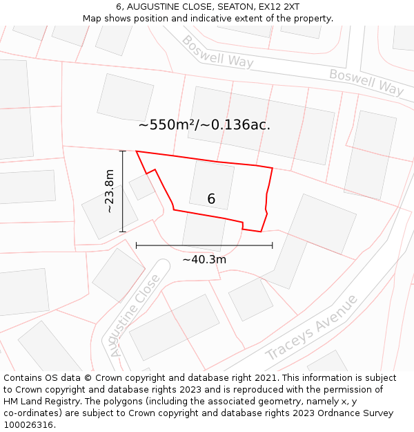 6, AUGUSTINE CLOSE, SEATON, EX12 2XT: Plot and title map