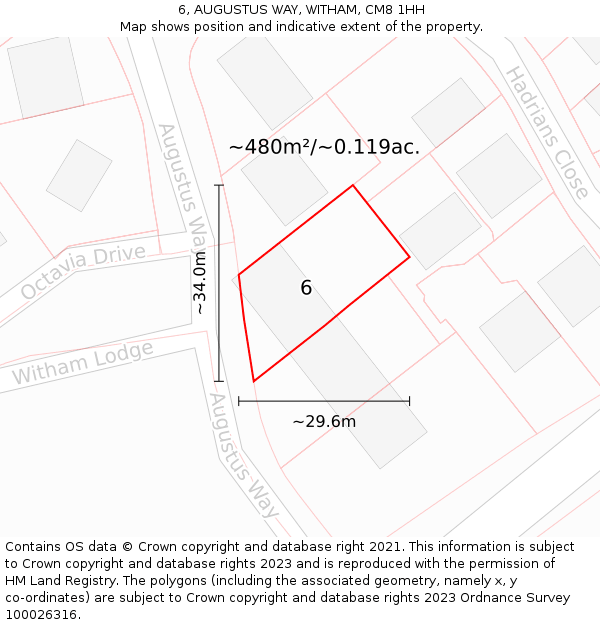 6, AUGUSTUS WAY, WITHAM, CM8 1HH: Plot and title map