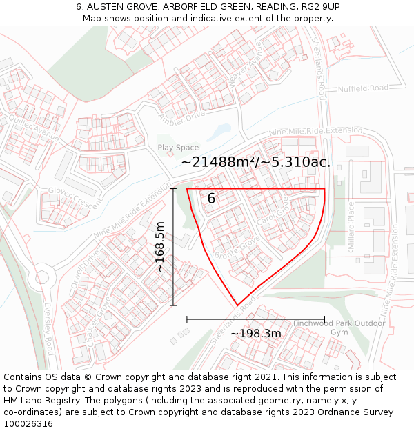 6, AUSTEN GROVE, ARBORFIELD GREEN, READING, RG2 9UP: Plot and title map