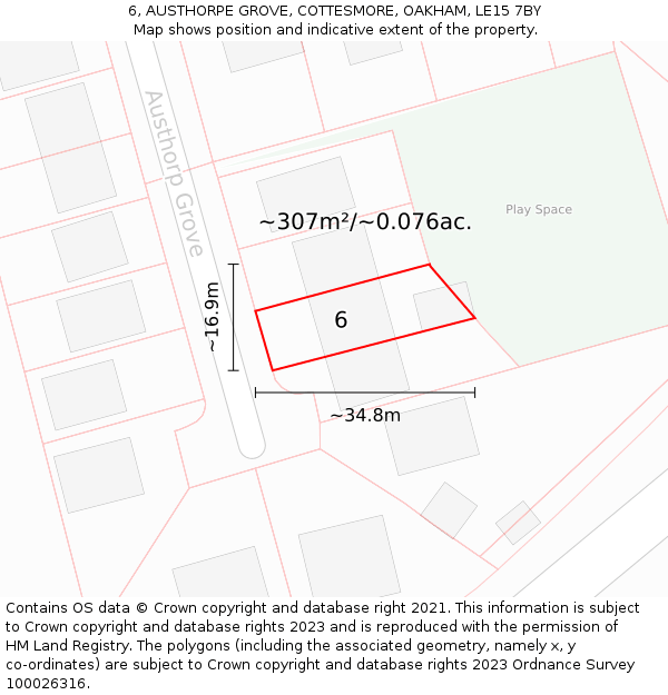 6, AUSTHORPE GROVE, COTTESMORE, OAKHAM, LE15 7BY: Plot and title map
