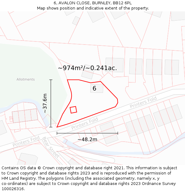 6, AVALON CLOSE, BURNLEY, BB12 6PL: Plot and title map