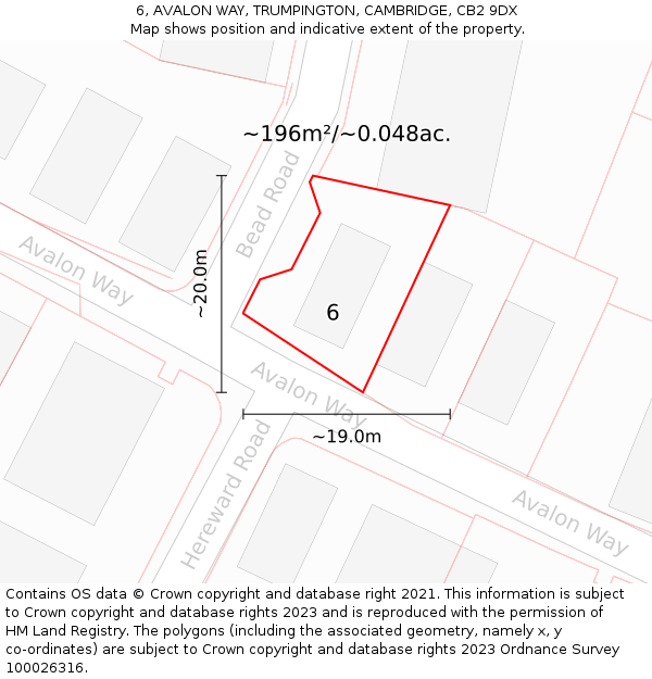 6, AVALON WAY, TRUMPINGTON, CAMBRIDGE, CB2 9DX: Plot and title map