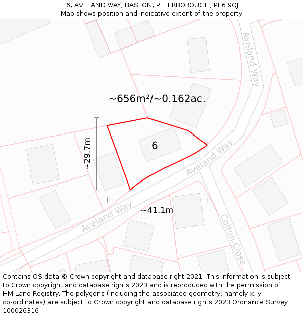 6, AVELAND WAY, BASTON, PETERBOROUGH, PE6 9QJ: Plot and title map