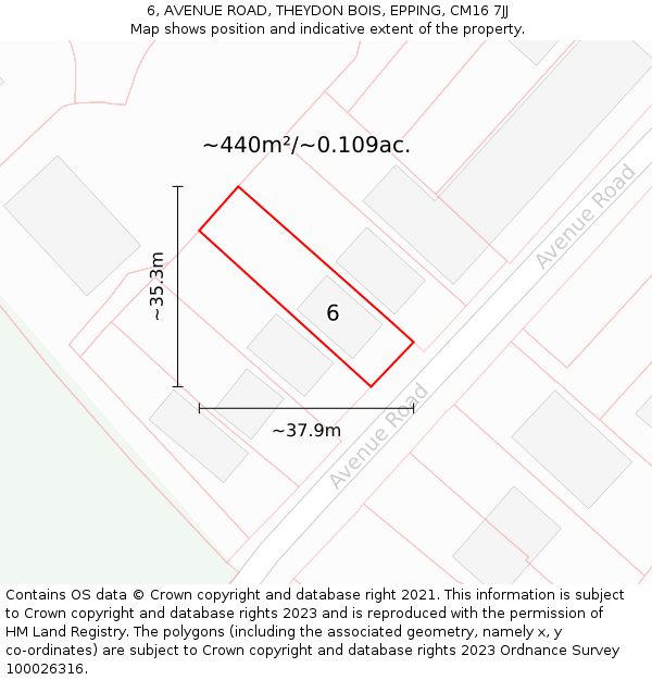 6, AVENUE ROAD, THEYDON BOIS, EPPING, CM16 7JJ: Plot and title map
