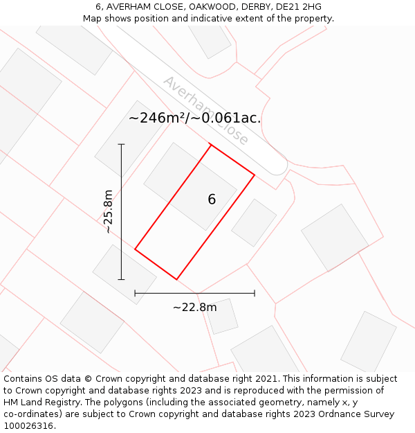 6, AVERHAM CLOSE, OAKWOOD, DERBY, DE21 2HG: Plot and title map