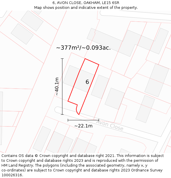6, AVON CLOSE, OAKHAM, LE15 6SR: Plot and title map